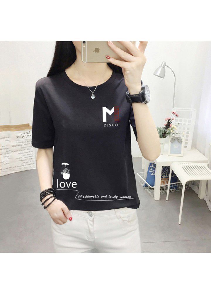 180g no pilling 2021 summer new loose print short sleeve T-shirt women's round neck top