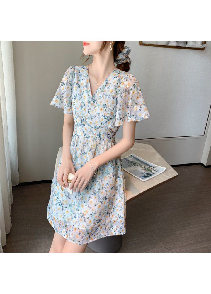 French Vintage broken flower tea skirt, summer dress 2021 new gentle breeze, salt sweet sweet Chiffon broken dress