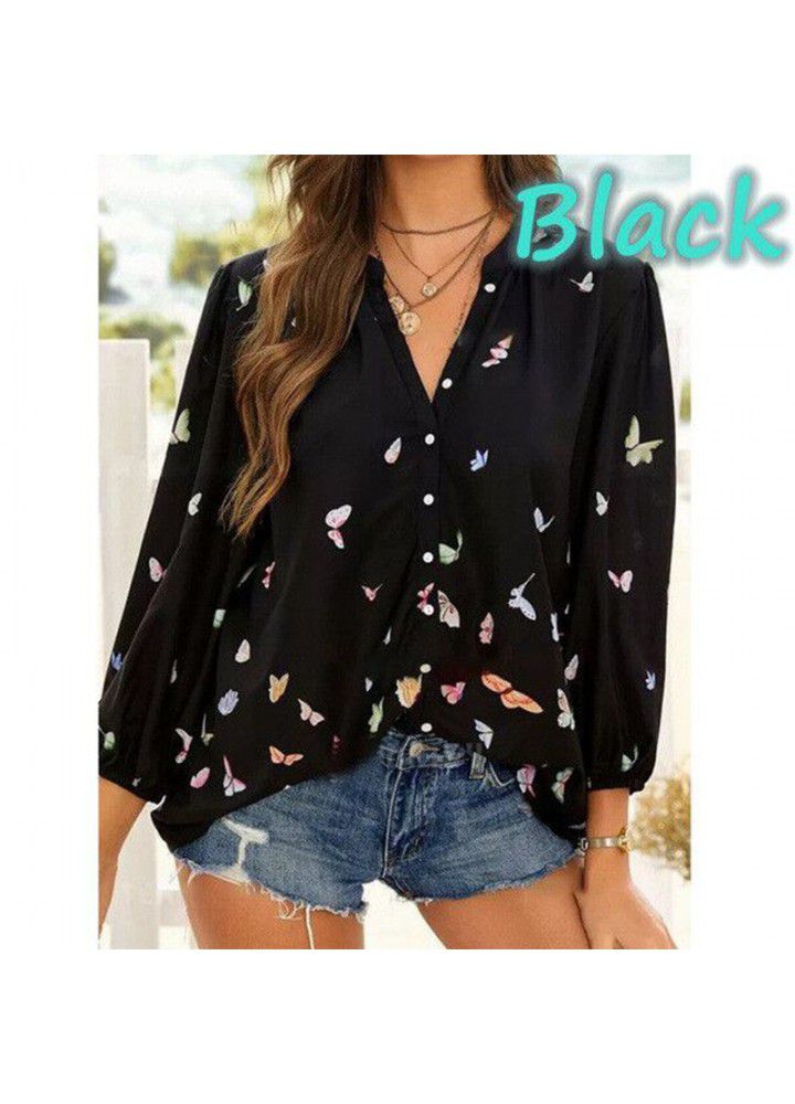 2021 foreign trade wish cross border new European and American women's top long sleeve Lapel women's shirt