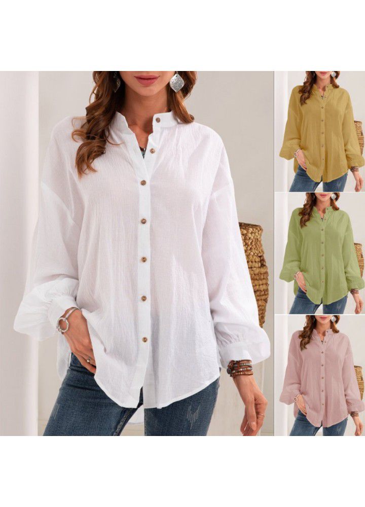2021 quick sale wish Amazon eBay Europe and America spring and summer new long sleeve shirt cotton linen shirt cardigan women's wear