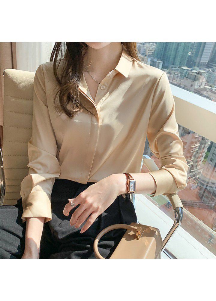 Chiffon shirt female 2021 spring and summer new loose student solid color professional top