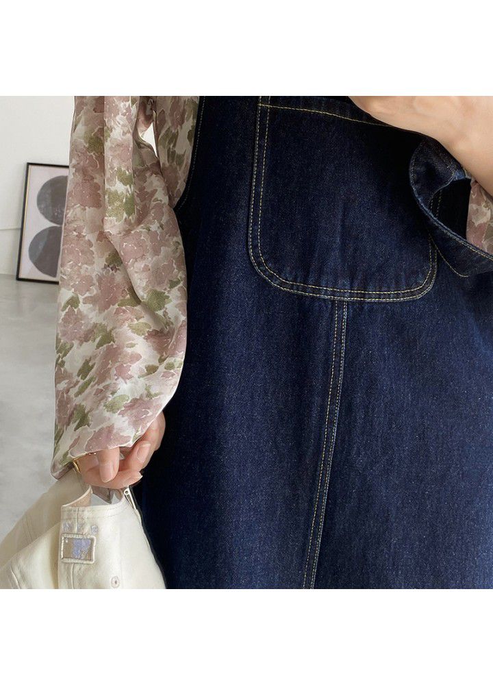 Zhicongxi denim suspender skirt for women's spring new Korean loose and thin mid long suspender dress 8177