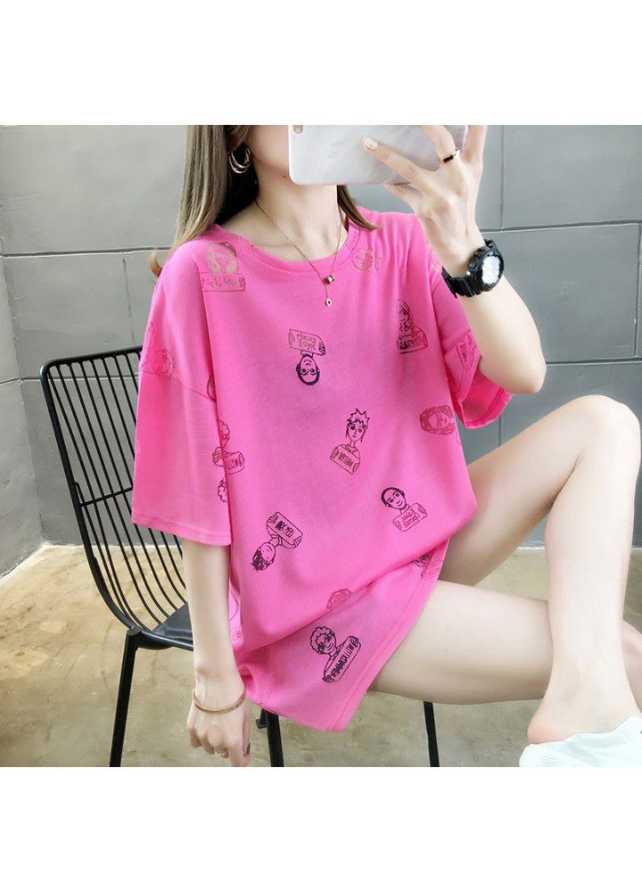Net red short sleeve T-shirt women's 2021 spring and summer new Korean printed pattern base shirt loose student top