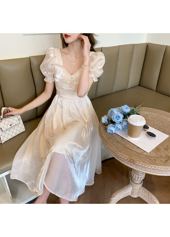 2021 summer new French retro elegant FAIRY DRESS Bubble Sleeve White Twilight dress