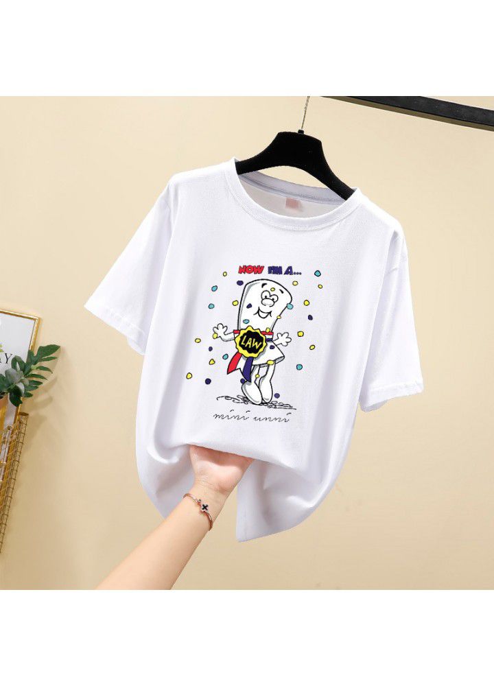 Short sleeve T-shirt women's loose size ins tide 2021 summer dress new Korean versatile foreign cartoon student clothes