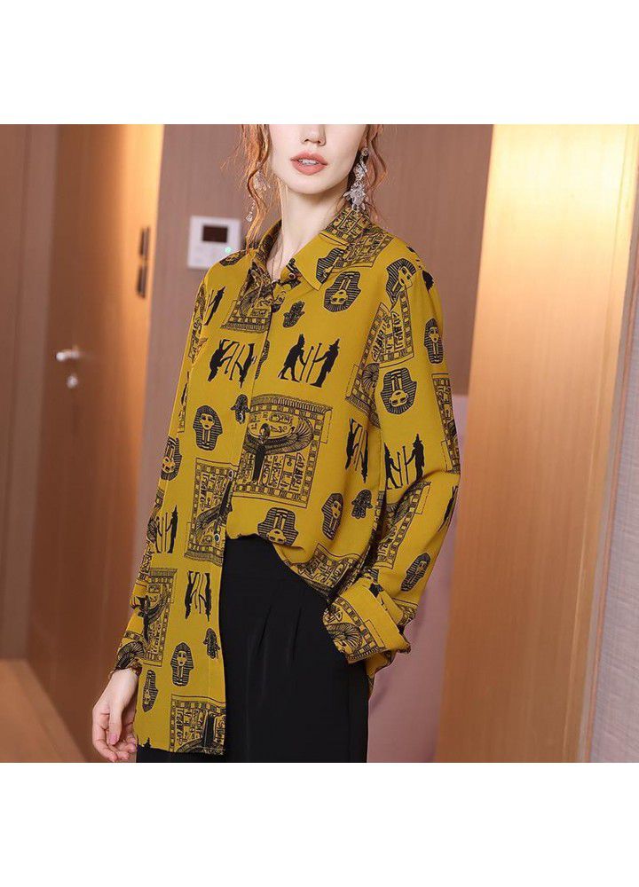 Long sleeve shirt women's 2021 spring new loose print design temperament top European fashion shirt trend