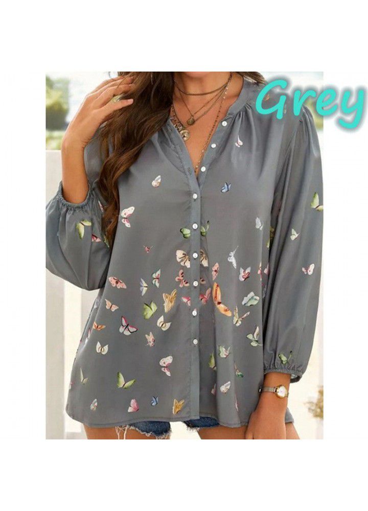 2021 foreign trade wish cross border new European and American women's top long sleeve Lapel women's shirt