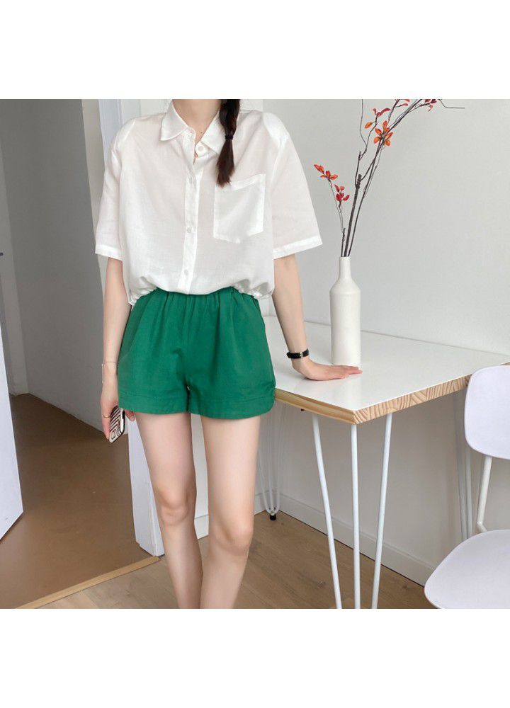 Women's Cotton hemp short sleeve shirt 2021 new summer Korean loose thin casual Tencel hemp Lapel shirt