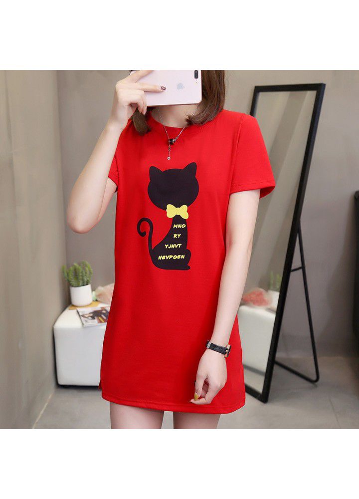 Large size women's dress fat mm loose 2021 popular new spring style age reducing short sleeve T-shirt dress women's slim shirt I