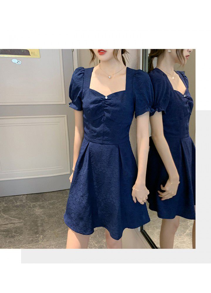 2021 mini skirt temperament goddess model dress French thin bubble sleeve square neck white dress summer