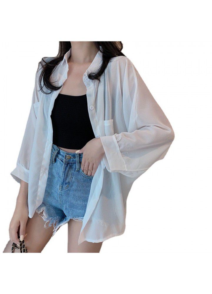 2021 spring and summer new thin sunscreen Shirt Top loose Long Sleeve Chiffon shirt versatile Cardigan Jacket Women's wear