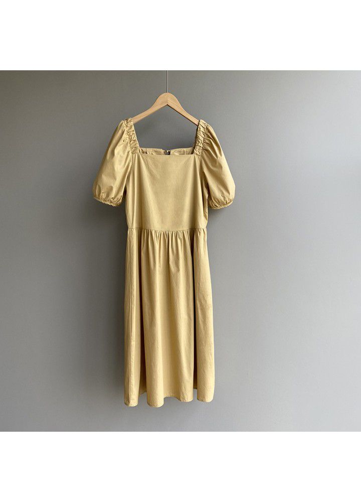 Taochuan lovely girl ~ 2021 summer Pure Color Bubble Sleeve loose water washed cotton dress looks slim 8182