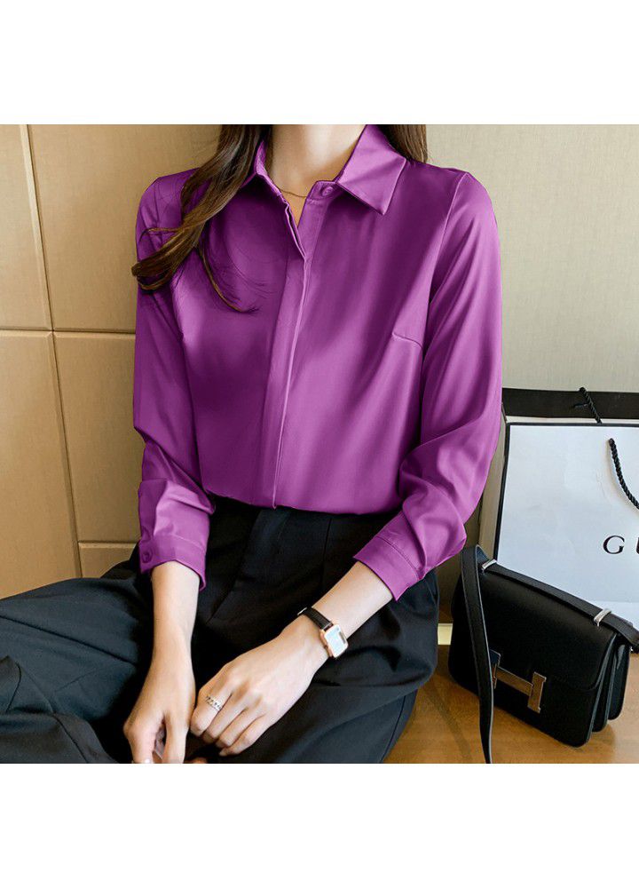Chiffon shirt female 2021 spring and summer new loose student solid color professional top