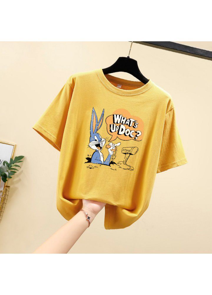 Girls T-shirt short sleeve cotton 2021 summer new Korean loose lazy style student casual top