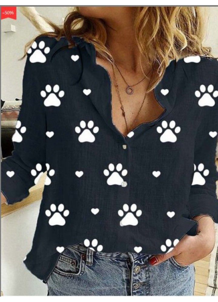 Wish express 2020 European and American autumn new claw print Lapel long sleeve loose shirt