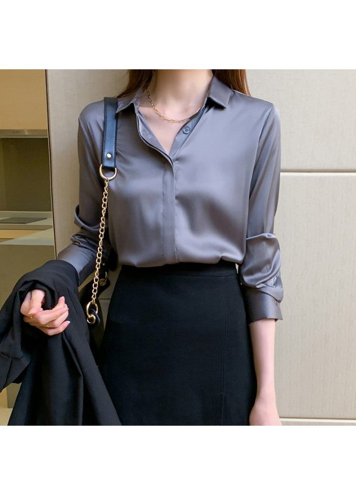 Chiffon shirt female 2021 spring and summer new loose student solid color professional top