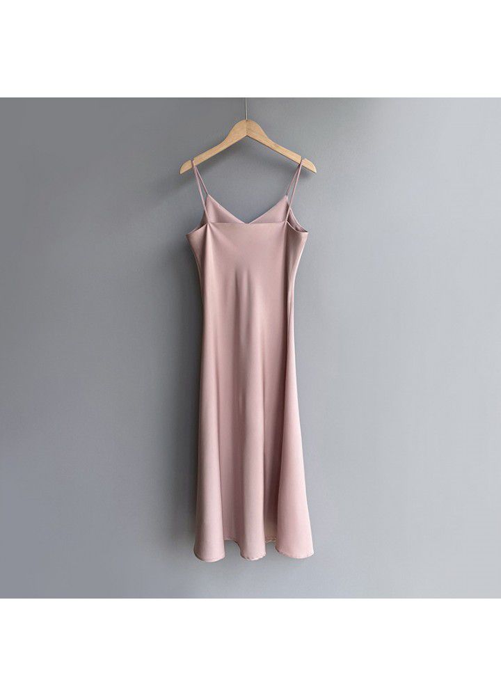 Zhicongxi acetate Satin French suspender dress women's summer 2021 temperament medium length skirt 5132