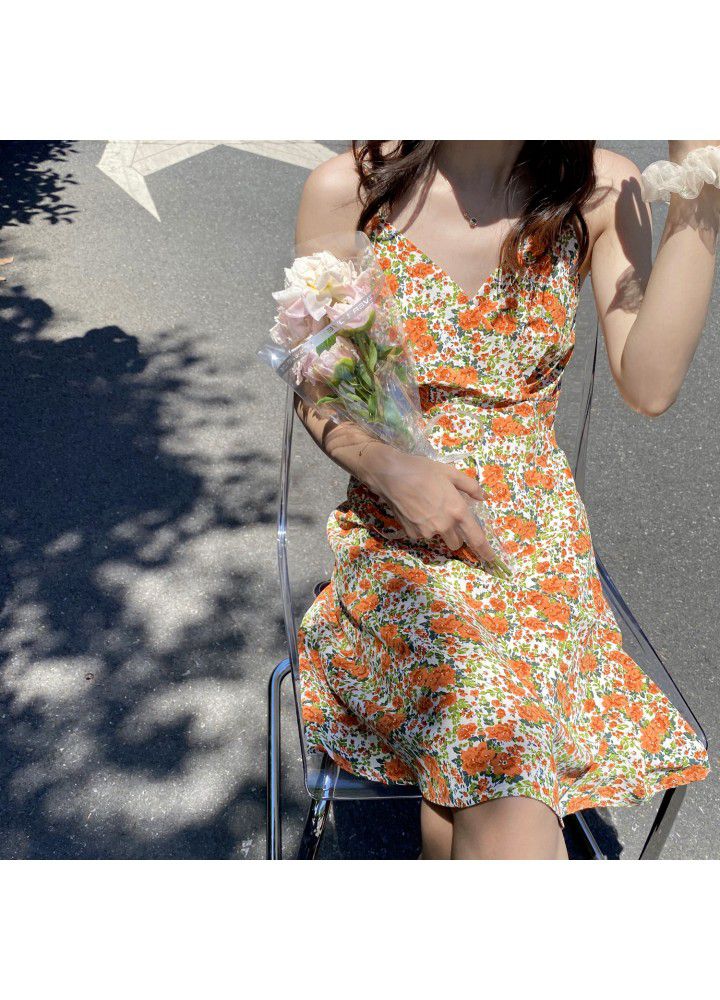 Zhicongxi 2020 Korean women's summer new large flower V-neck suspender skirt holiday mid long dress 1775