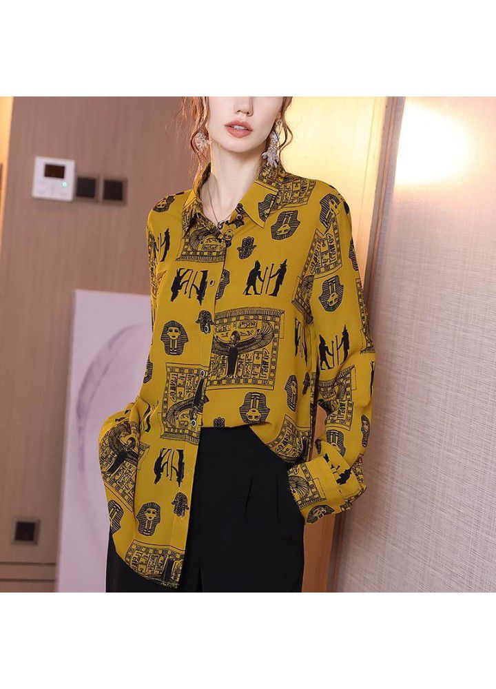 Long sleeve shirt women's 2021 spring new loose print design temperament top European fashion shirt trend