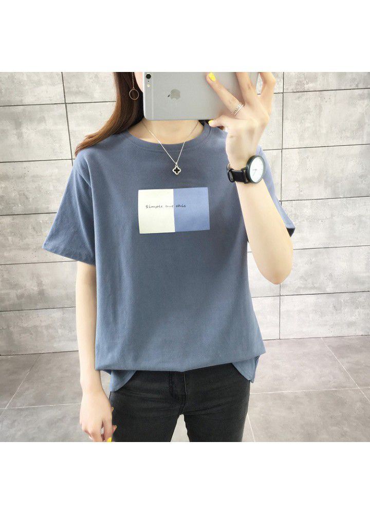 All cotton 2021 summer new slim short sleeve T-shirt women's body Sweatshirt sports leisure middle school students' top