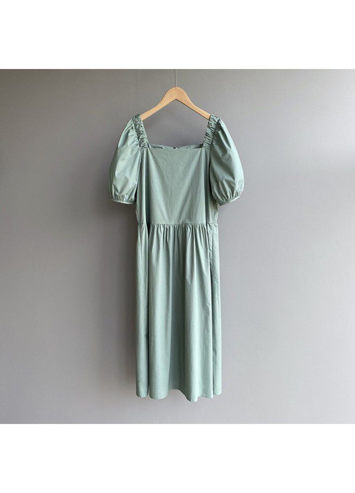 Taochuan lovely girl ~ 2021 summer Pure Color Bubble Sleeve loose water washed cotton dress looks slim 8182