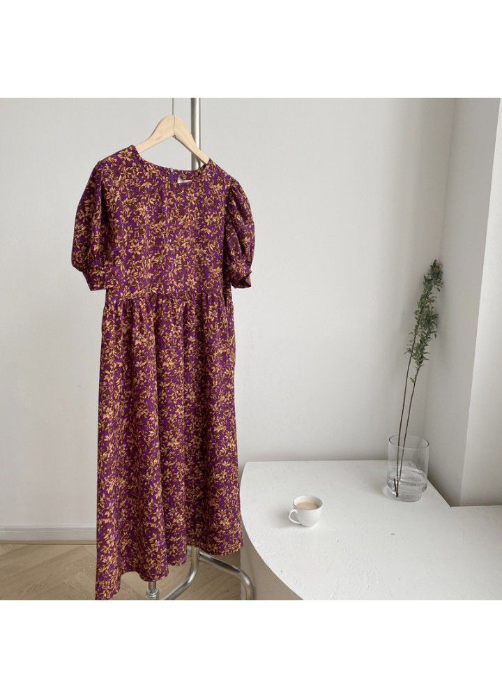 Taochuan zhicongxi 2020 summer new retro round neck bubble sleeve medium length dress short sleeve 525