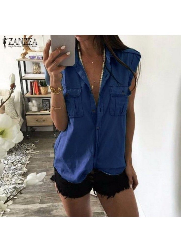 Foreign trade new Euro American style denim shirt loose sleeveless shirt women's wear in 2018