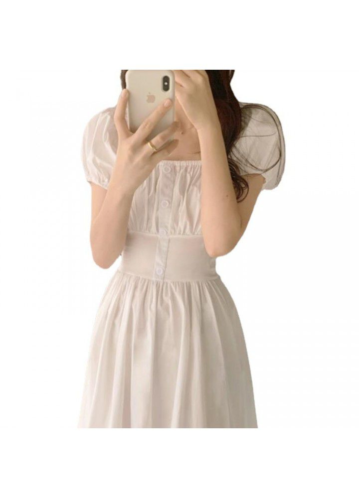 French retro show thin waist square collar can be sweet or salt gentle wind dress sweet first love fairy chaoxiansen