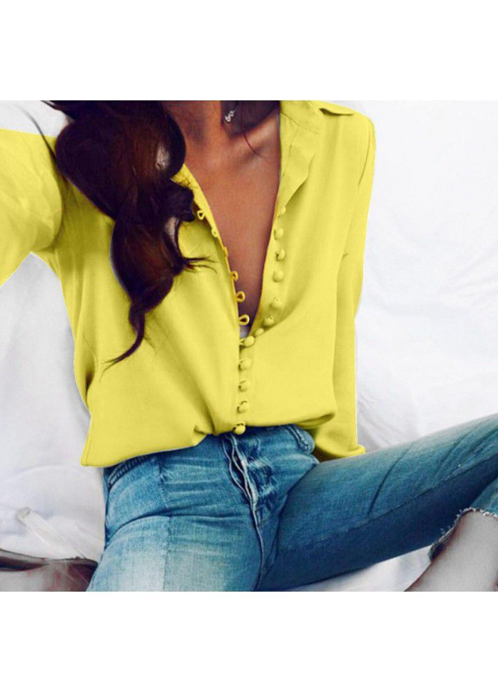 Cross border wish Amazon eBay European and American large lapel white women's shirt loose long sleeve women's shirt