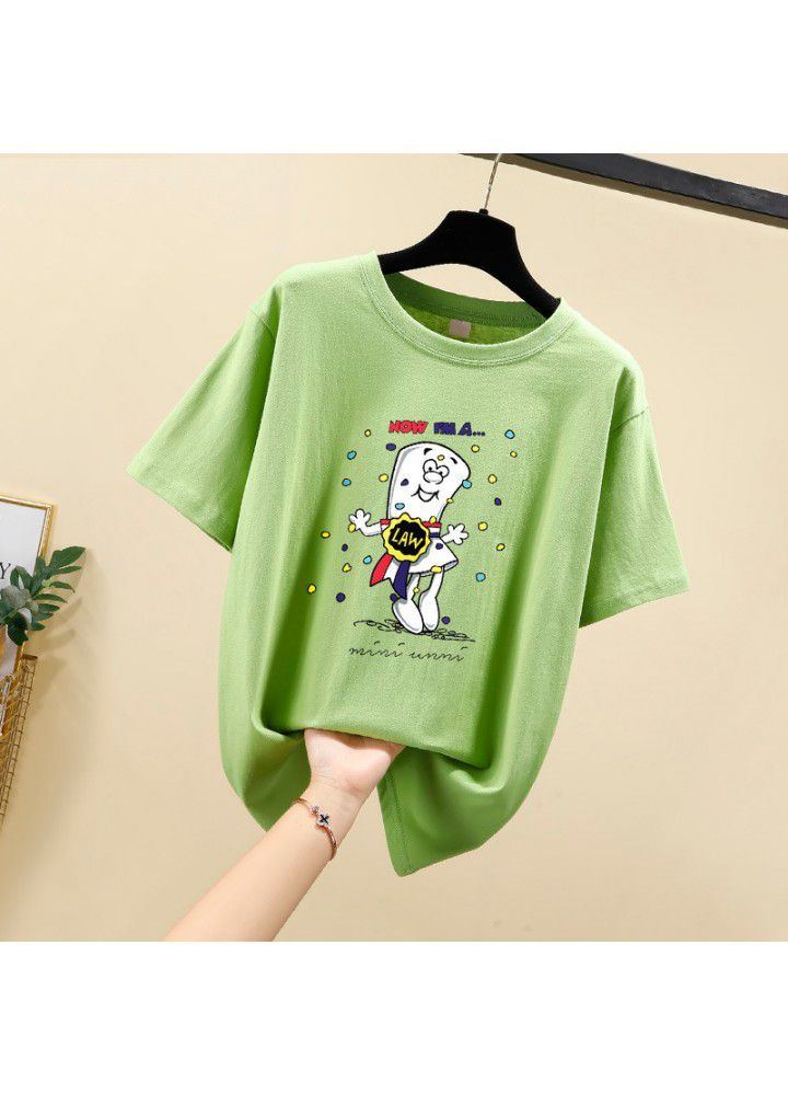 Short sleeve T-shirt women's loose size ins tide 2021 summer dress new Korean versatile foreign cartoon student clothes