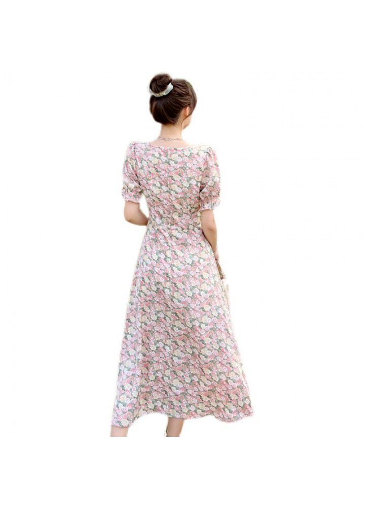 Monet oil painting skirt 2021 new spring retro V-neck tea break skirt split pure French floral dress women's summer