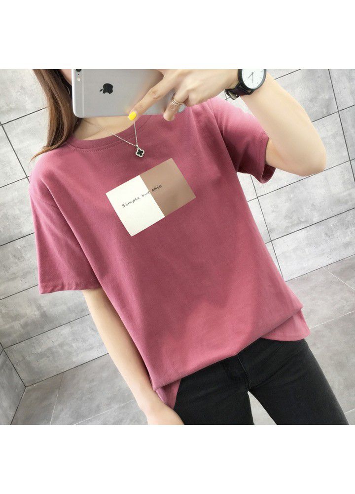 All cotton 2021 summer new slim short sleeve T-shirt women's body Sweatshirt sports leisure middle school students' top