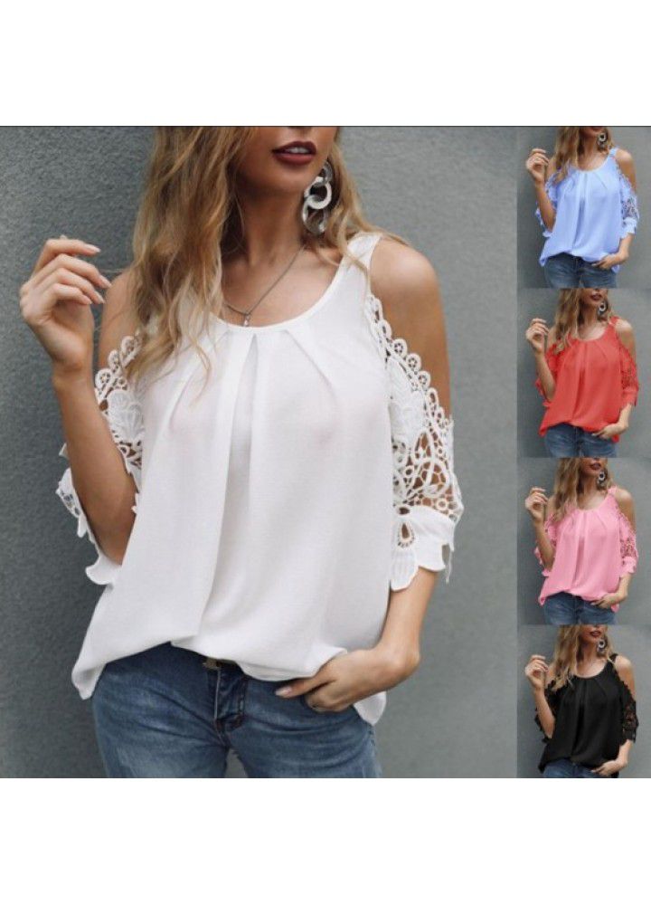 2021wish new spring and summer European and American women's wear express suspender hollow sleeve leisurely shirt