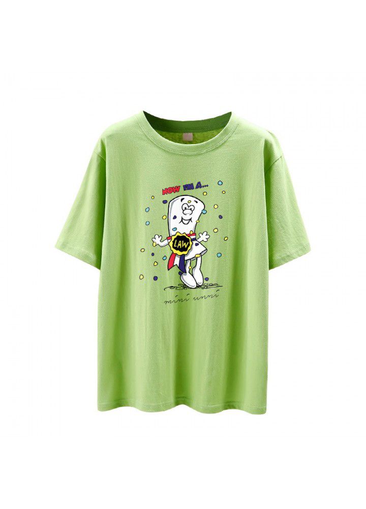 Short sleeve T-shirt women's loose size ins tide 2021 summer dress new Korean versatile foreign cartoon student clothes