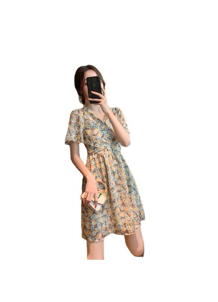 French Vintage broken flower tea skirt, summer dress 2021 new gentle breeze, salt sweet sweet Chiffon broken dress