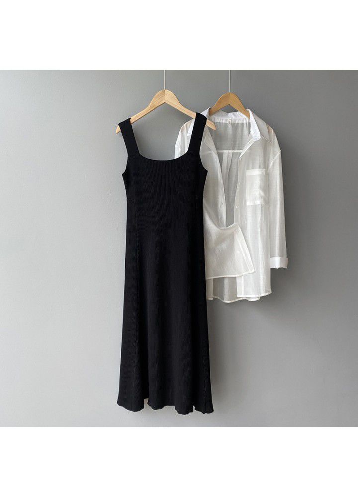 Zhicongxi retro Hong Kong Style suspender dress for women in 2021 summer with slim large swing knitted skirt yl907
