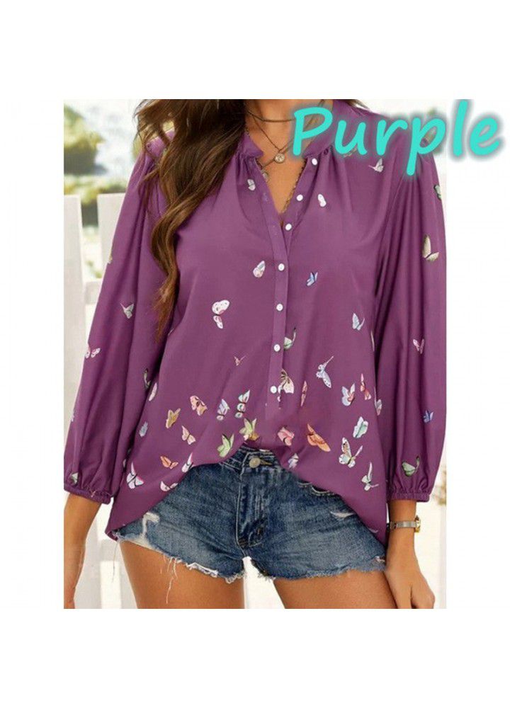2021 foreign trade wish cross border new European and American women's top long sleeve Lapel women's shirt