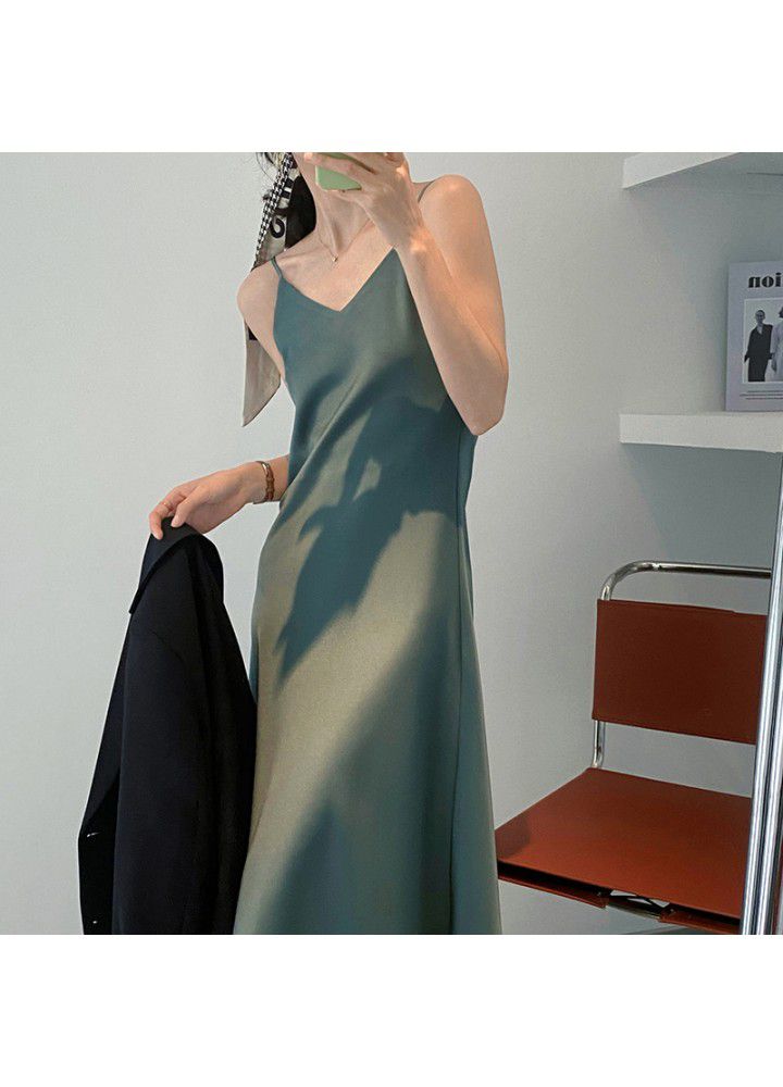 Zhicongxi acetate Satin French suspender dress women's summer 2021 temperament medium length skirt 5132