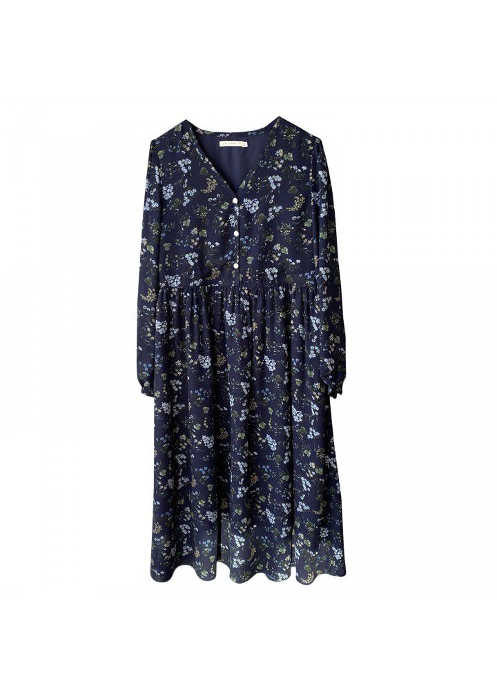 Zhicongxi retro floral medium length dress women's 2021 spring French gentle wind V-Neck long sleeve skirt 1913