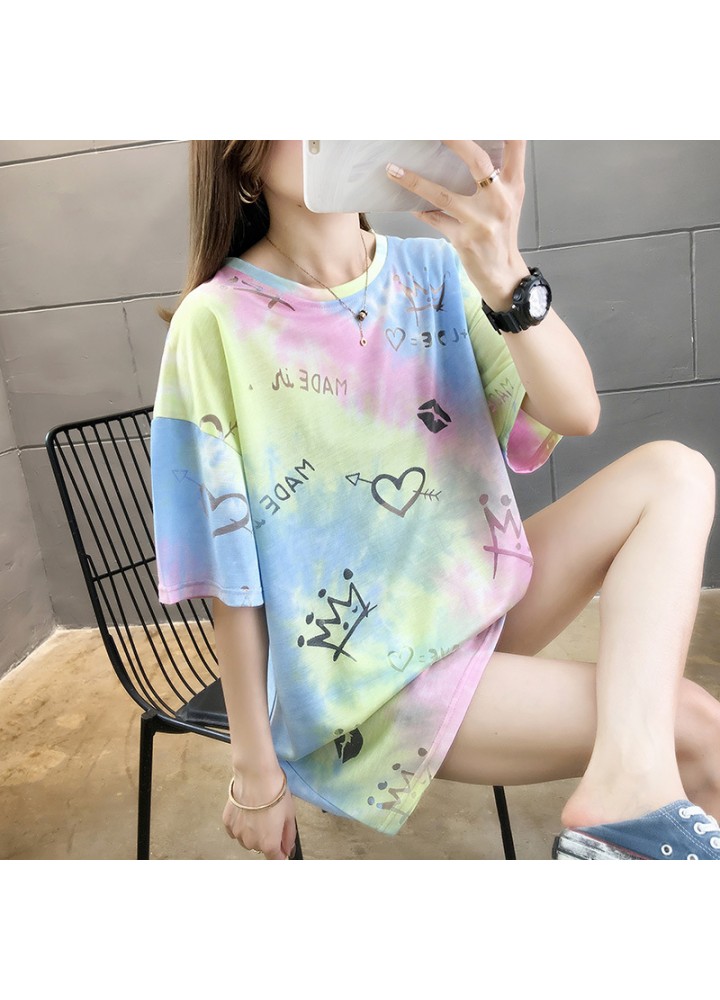 Ins short sleeve T-shirt women's summer Korean loose size women's middle and long lower garment missing versatile half sleeve upper garment fashion
