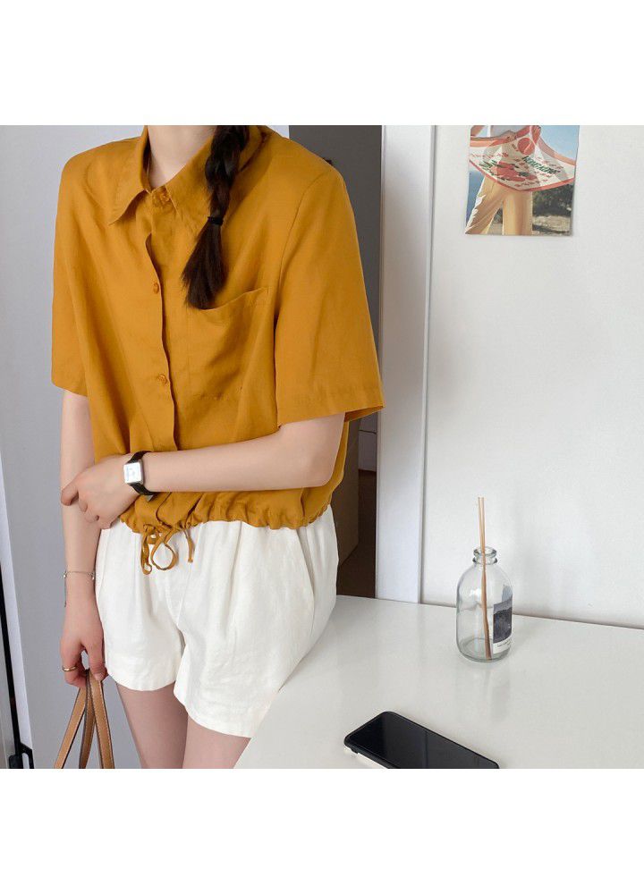 Women's Cotton hemp short sleeve shirt 2021 new summer Korean loose thin casual Tencel hemp Lapel shirt