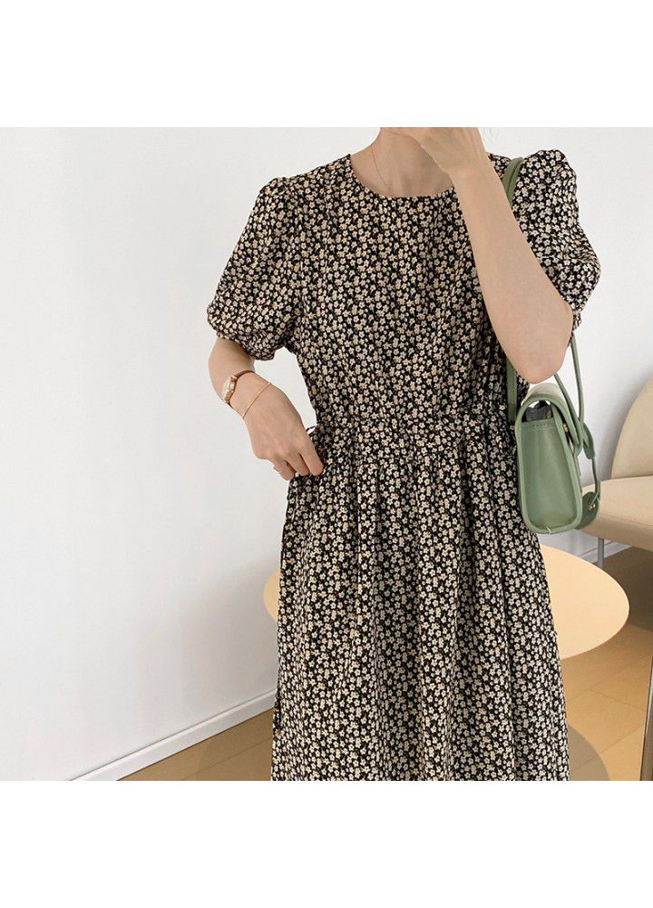 Taochuan floral drawstring dress women's summer 2021 first love skirt with bubble sleeves