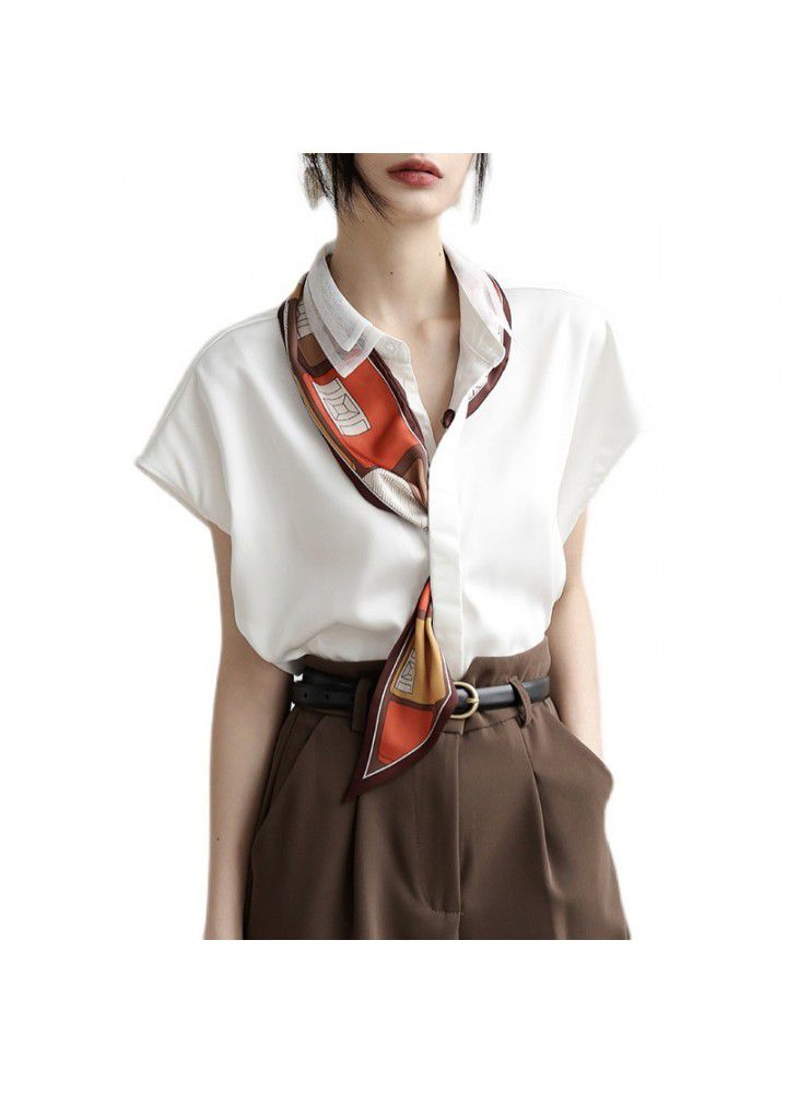 2021 summer new white shirt retro Chiffon white shirt women's design loose short sleeve temperament top