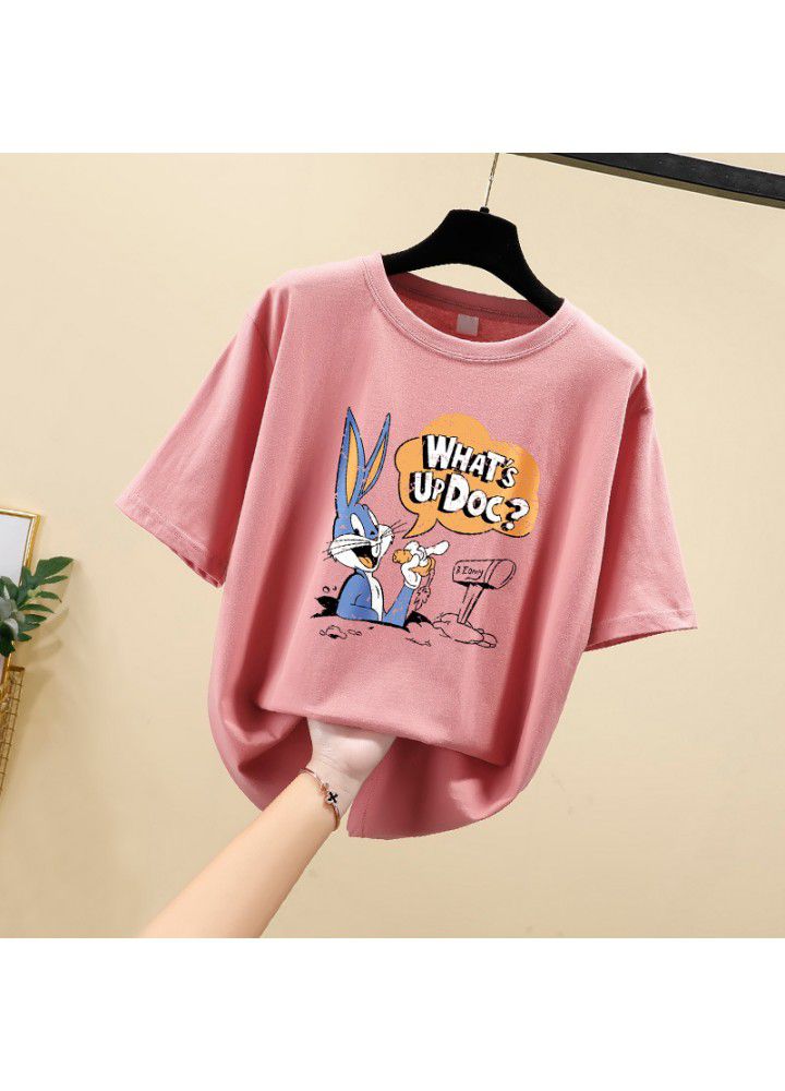 Girls T-shirt short sleeve cotton 2021 summer new Korean loose lazy style student casual top