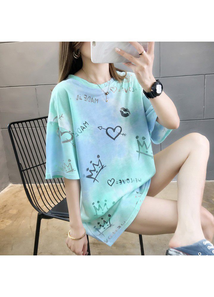 Ins short sleeve T-shirt women's summer Korean loose size women's middle and long lower garment missing versatile half sleeve upper garment fashion
