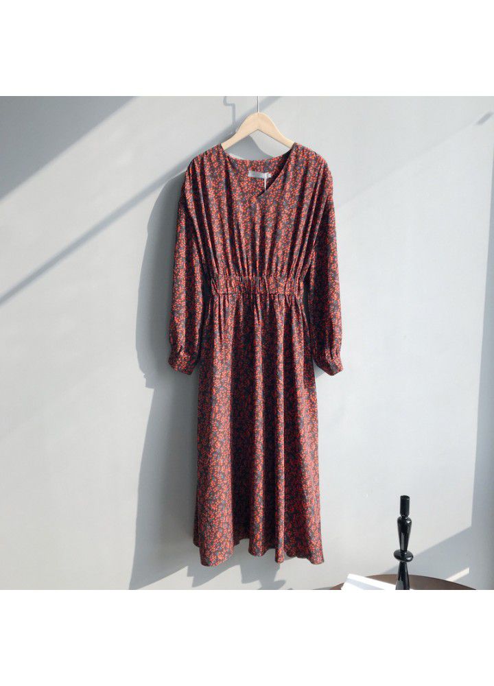 Taochuan zhicongxi 2020 spring new floral slim long sleeve dress women's Korean V-neck waist long skirt 1727