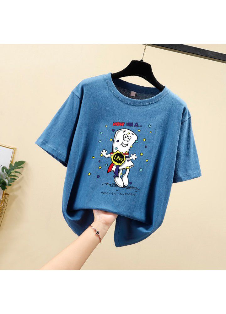 Short sleeve T-shirt women's loose size ins tide 2021 summer dress new Korean versatile foreign cartoon student clothes