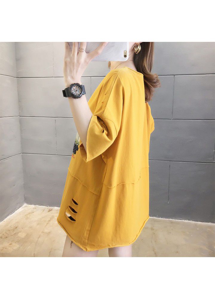 Large size short sleeve T-shirt women's loose 2021 new summer Korean women's dress fat mm foreign style thin cover belly top