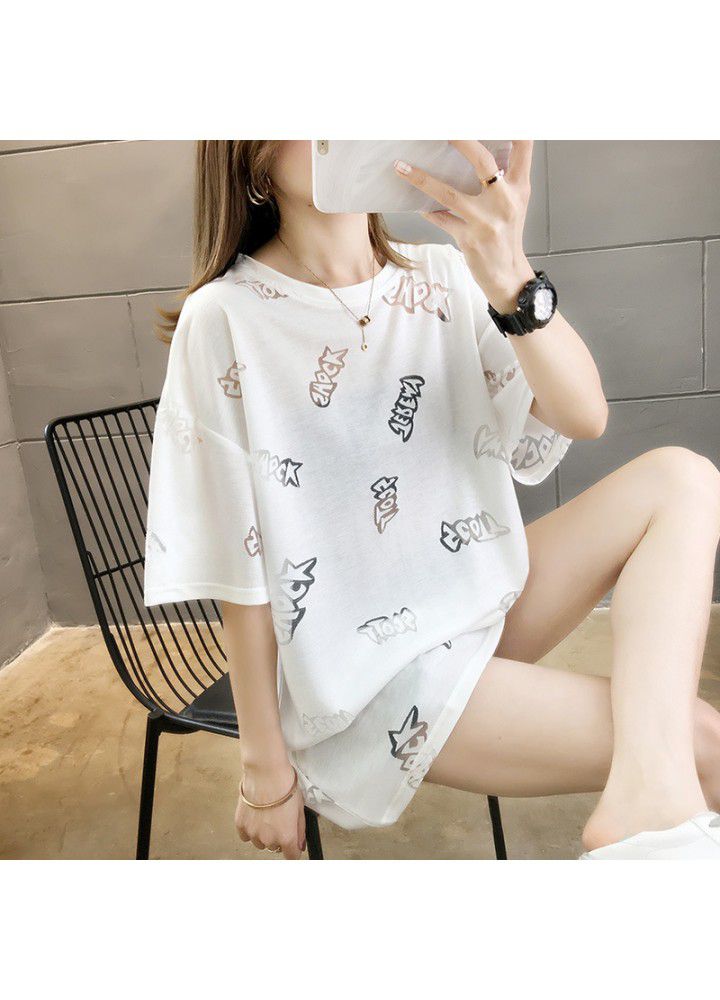 2021cec net red T-shirt women's short sleeve loose size lower garment missing medium length ins fashion student mschf top