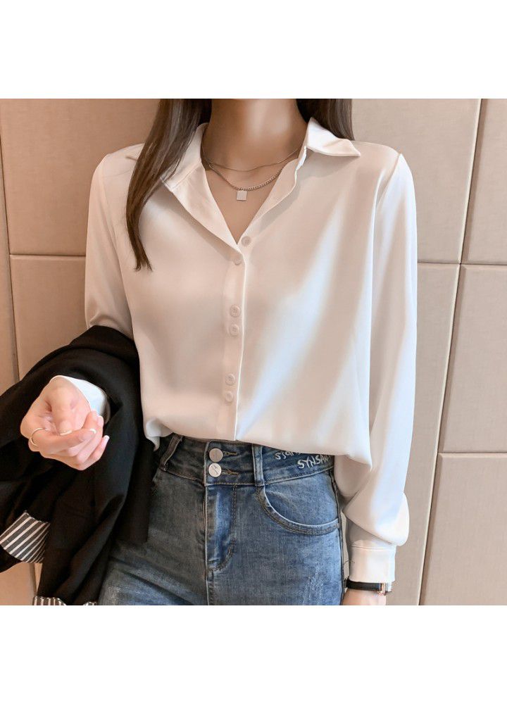 2021 spring new loose French Satin Chiffon shirt women's design professional Top Long Sleeve Shirt